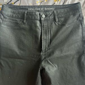 Articles of Society coated black skinny jeans with raw hem